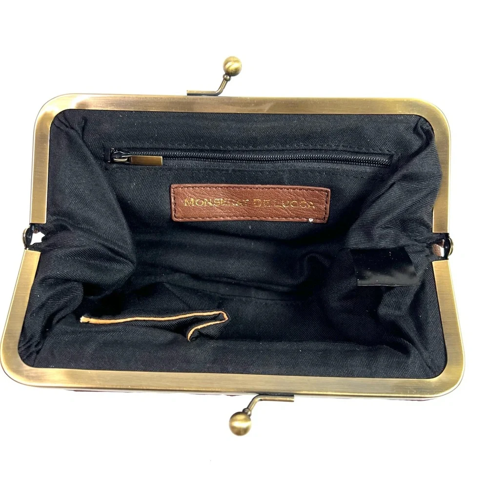Monserat De Lucca Chain Fringe Leather Clutch Brown - Picture 7 of 11
